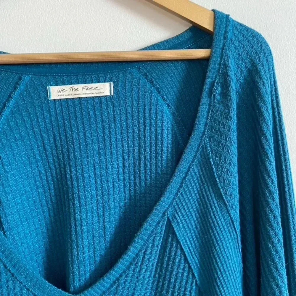Free People Teal V Neck Thermal Top